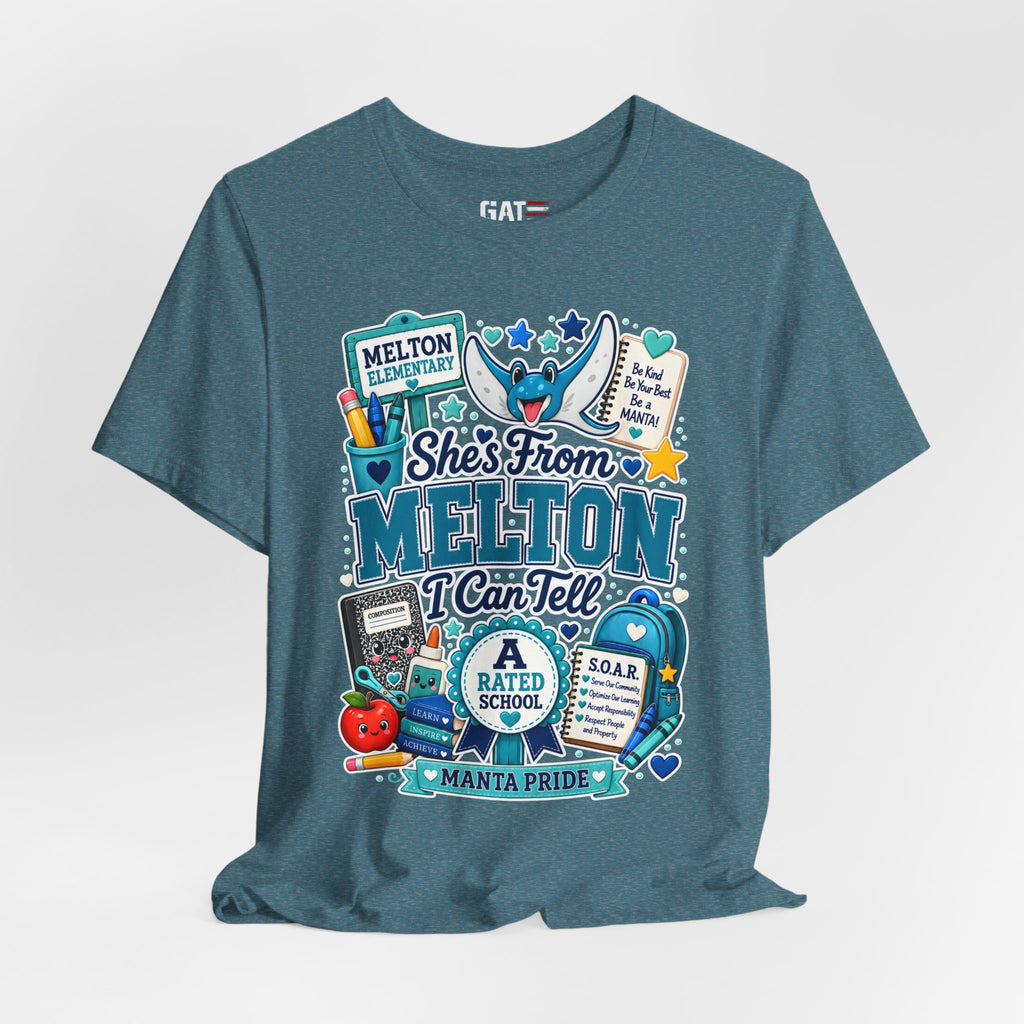 She's From Melton School Tee — Manta Pride Elementary Graphic T‑Shirt