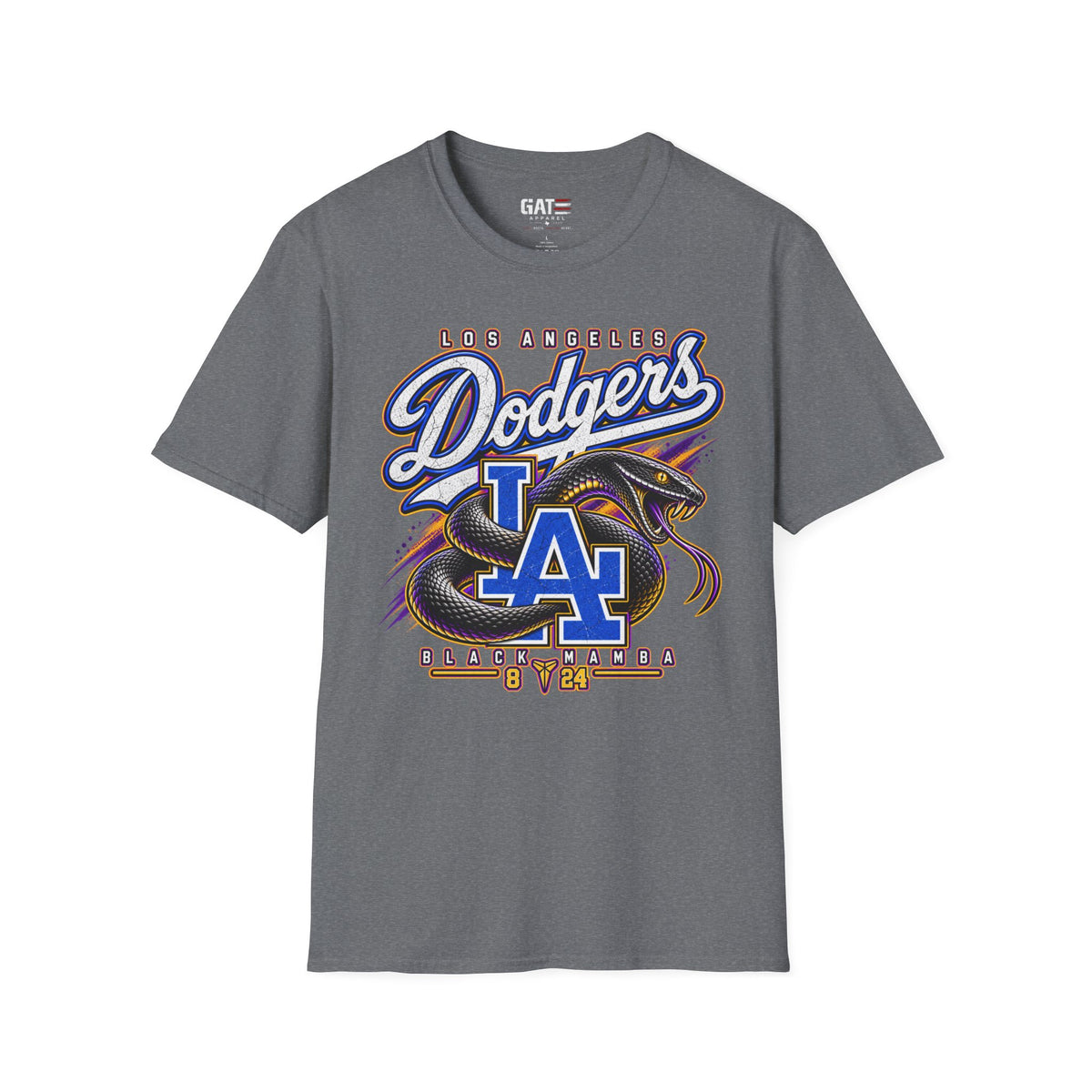 Kobe Bryant Dodgers LA Black Mamba tribute T-shirt, heather grey front view
