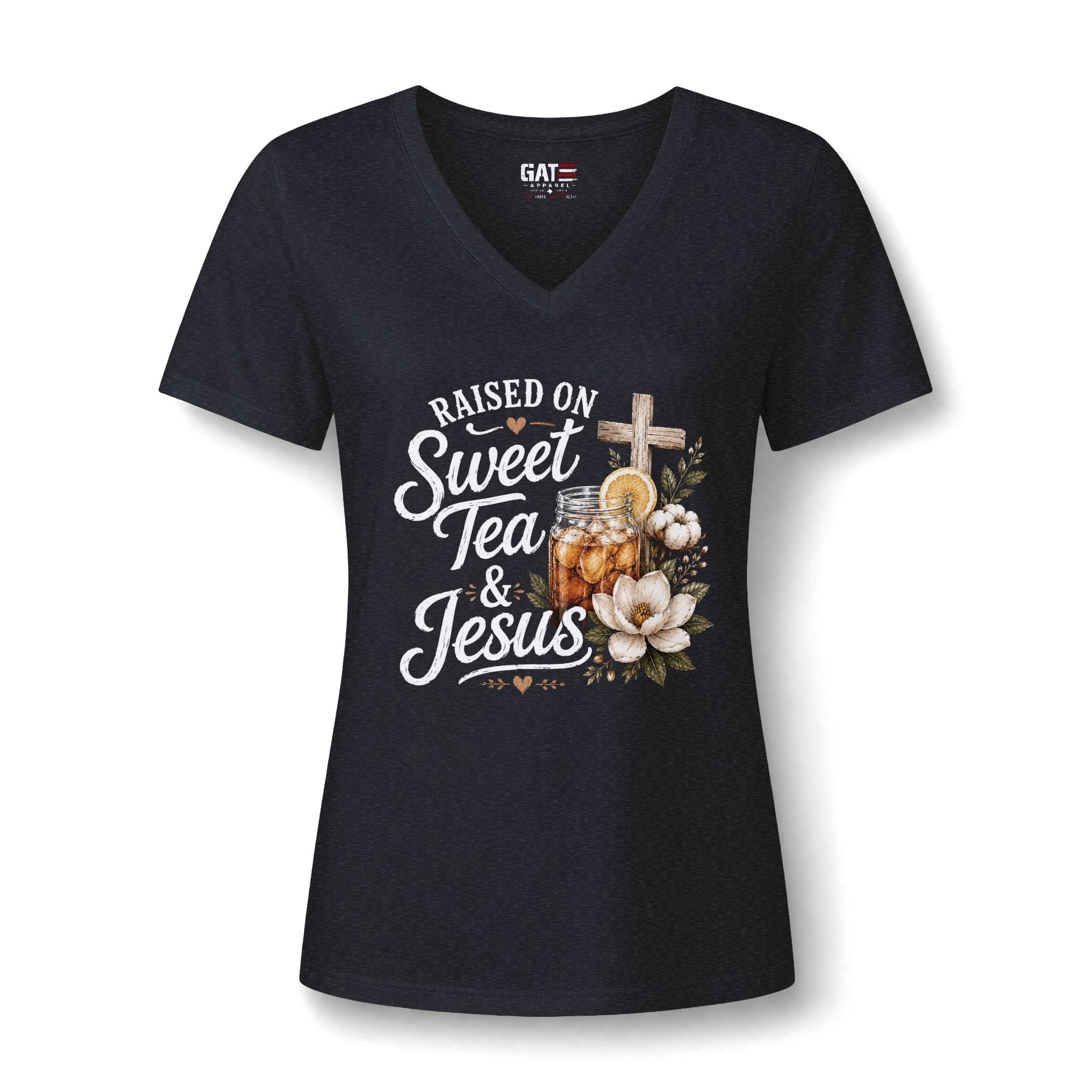 Raised on Sweet Tea & Jesus V-Neck Tee