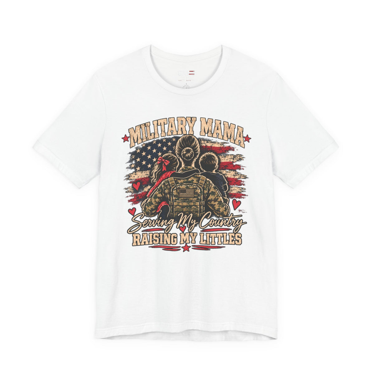 Military Mama T-Shirt – "Serving My Country, Raising My Littles" Patriotic Mom Tee