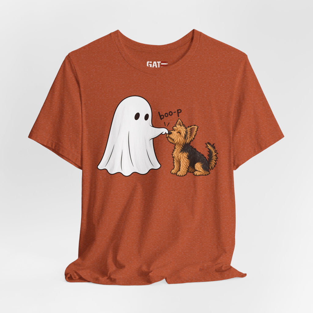 Halloween Ghost & Terrier— "boo-p" Cute Dog Halloween T-Shirt