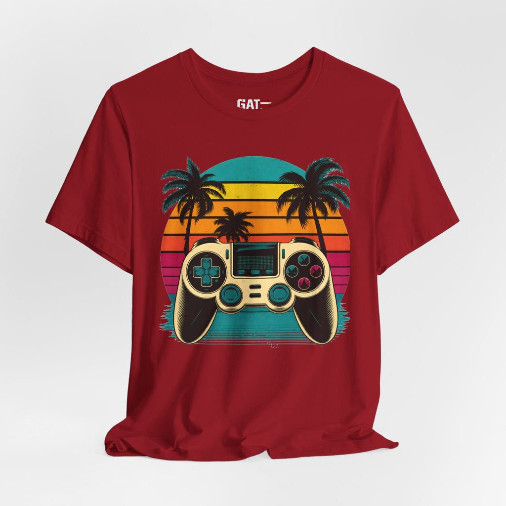 Retro Gaming Shirt, Gamer Sunset Tee, Video Game Controller Shirt, 80s Retro Gamer Gift, Beach Gaming T Shirt