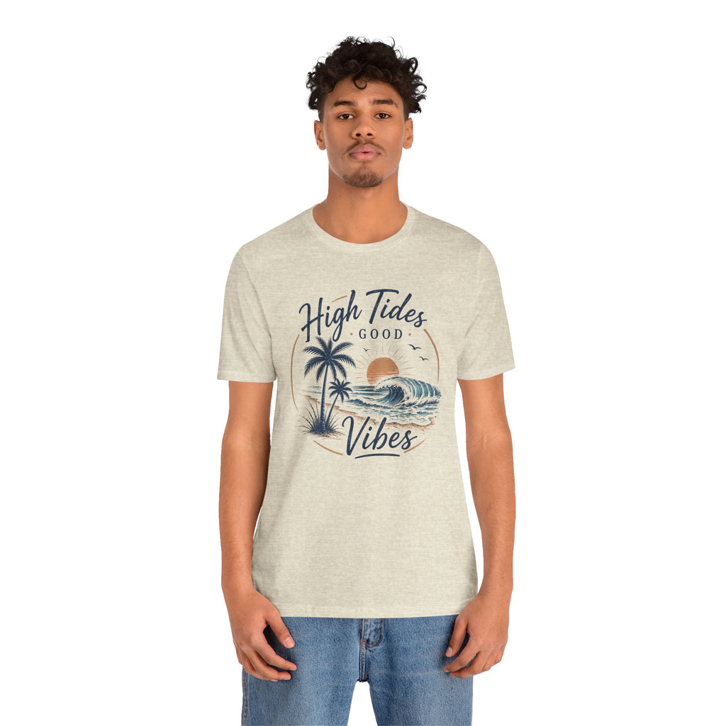 High Tides Good Vibes Beach T-Shirt — Sunset Palm Wave Graphic Tee