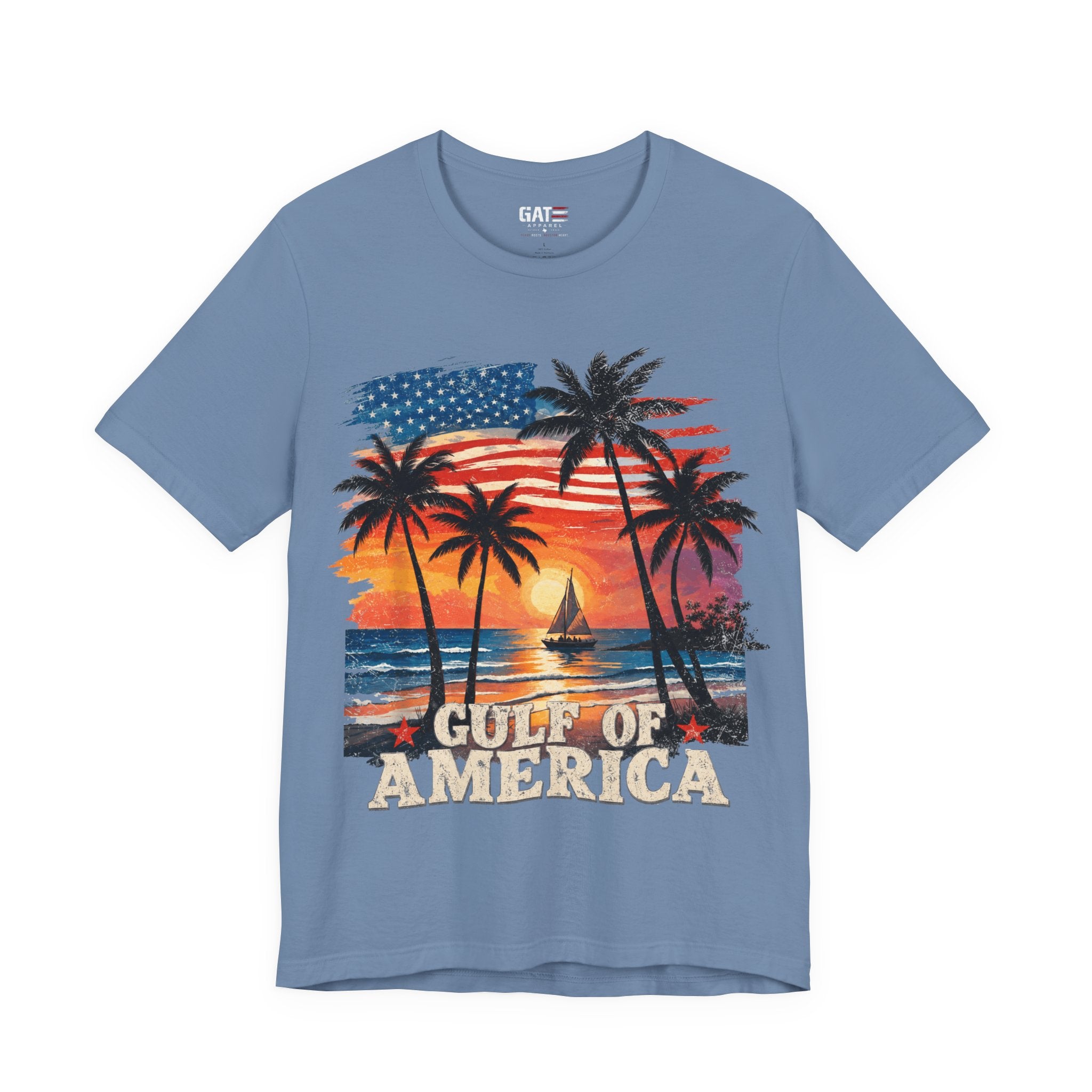 Gulf of America Sunset T-Shirt — Patriotic Palm Beach Tee