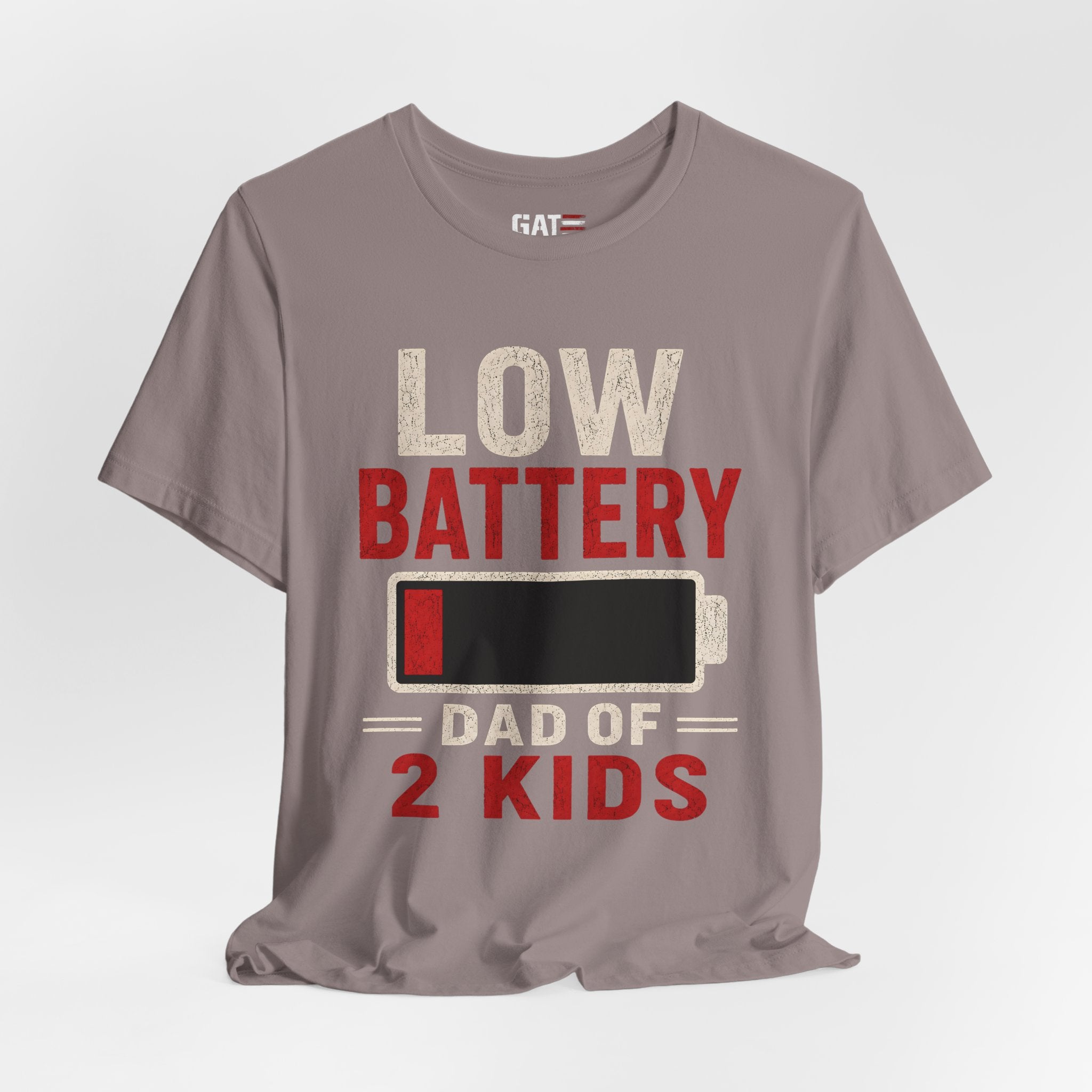Low Battery Dad of 2 Kids Shirt, Funny Tired Dad Tee, Father of Four Gift, Parenting Humor Shirt, Exhausted Dad Graphic Tee