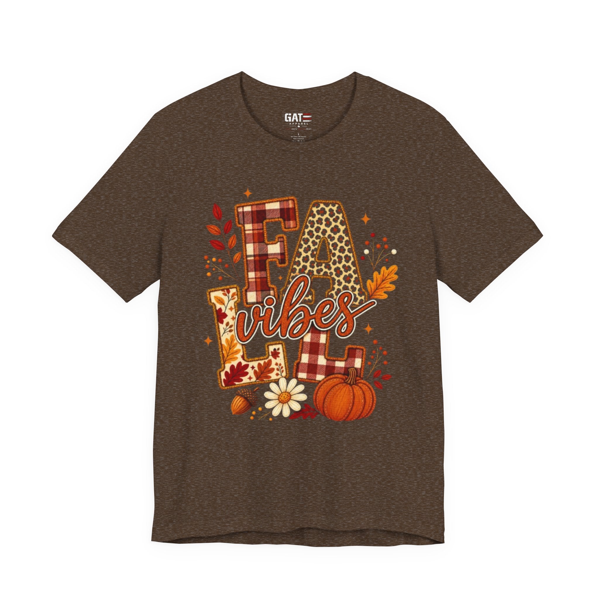Fall Vibes T-Shirt – Pumpkin & Plaid Autumn Graphic Tee