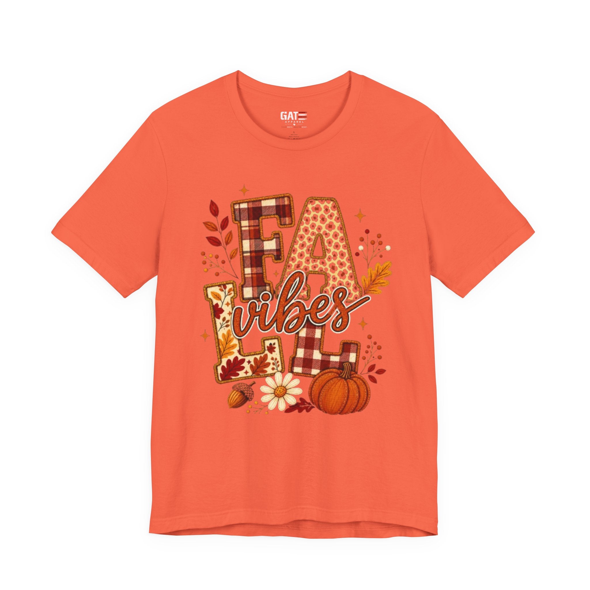 Fall Vibes T-Shirt – Pumpkin & Plaid Autumn Graphic Tee