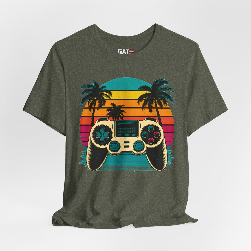 Retro Gaming Shirt, Gamer Sunset Tee, Video Game Controller Shirt, 80s Retro Gamer Gift, Beach Gaming T Shirt