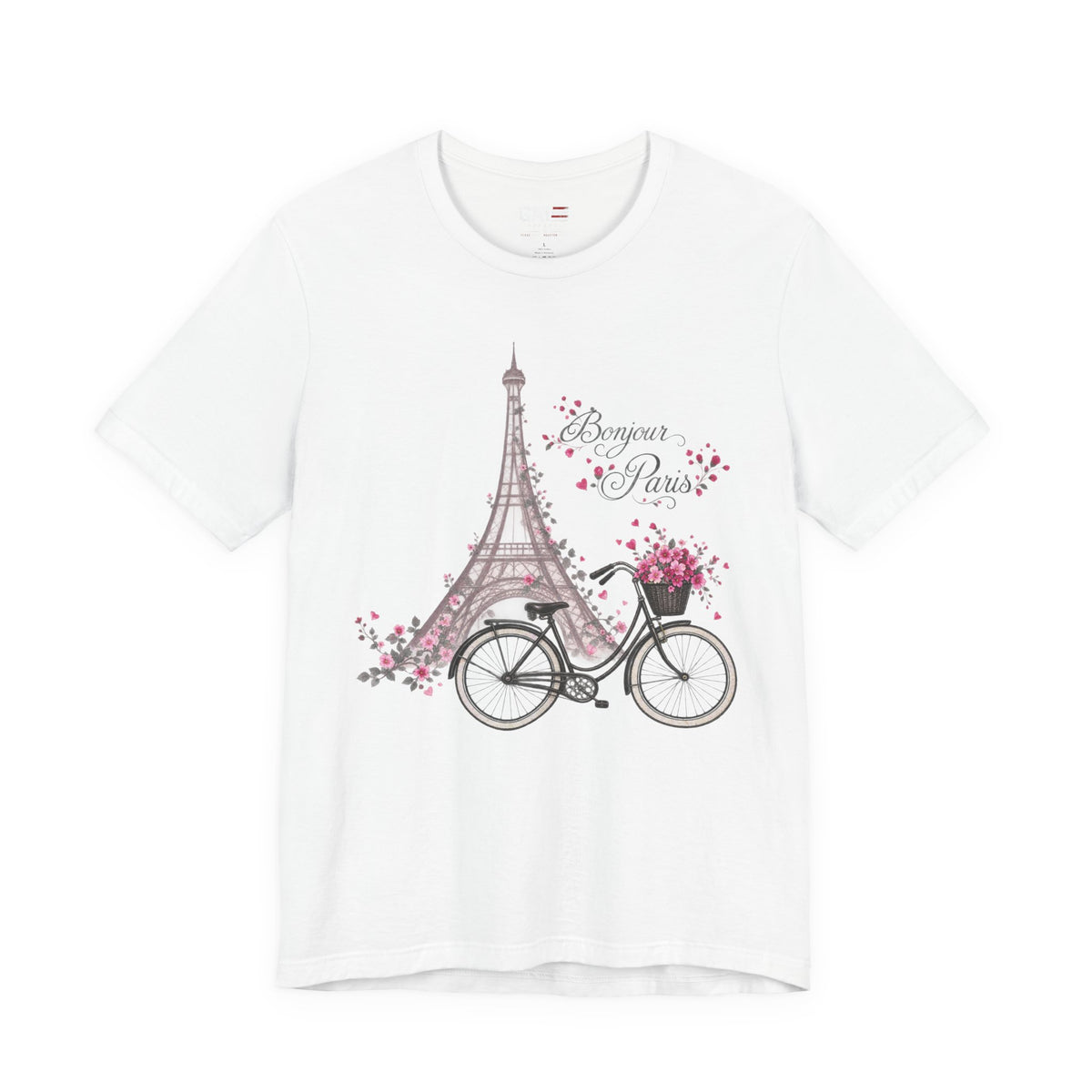 Bonjour Paris Eiffel Tower bicycle and floral graphic T-shirt - product image 2
