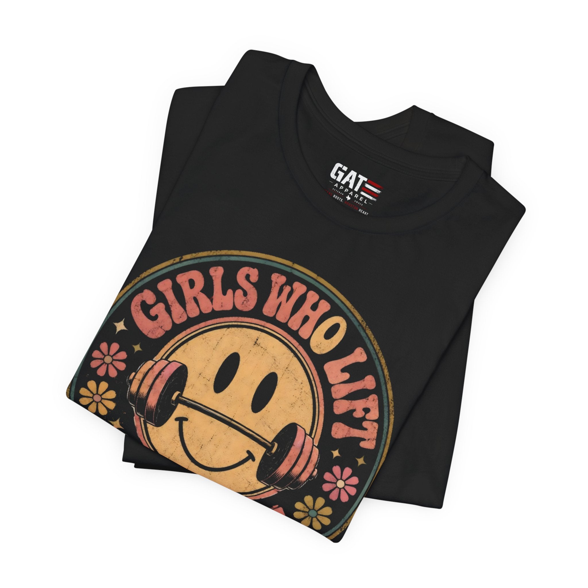 Girls Who Lift Don't Quit Shirt, Retro Smiley Face Gym Tee, Cute Fitness Shirt, Weightlifting Shirt, Workout Gift for Women
