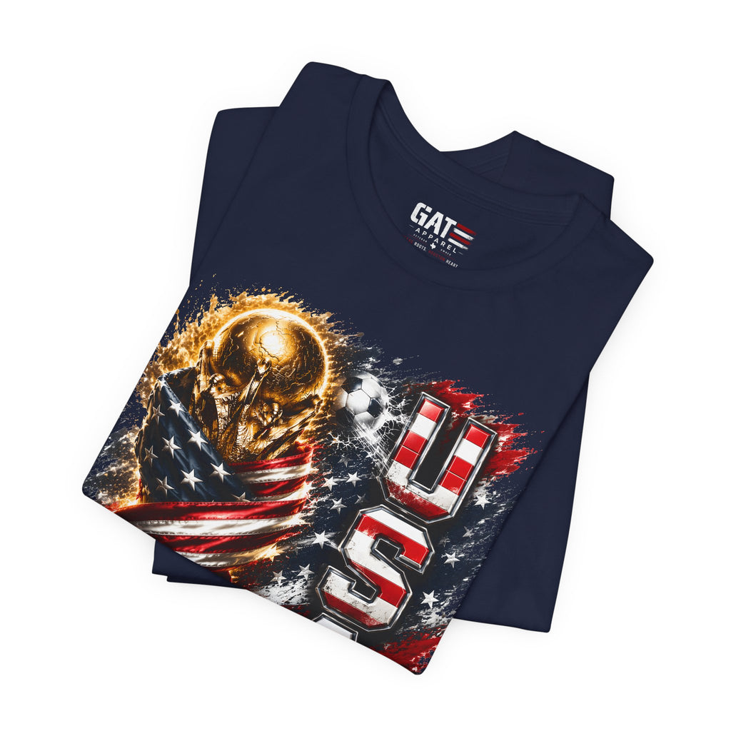 Team USA World Cup Patriotic World Cup Trophy Tee with American Flag & Bold USA Design