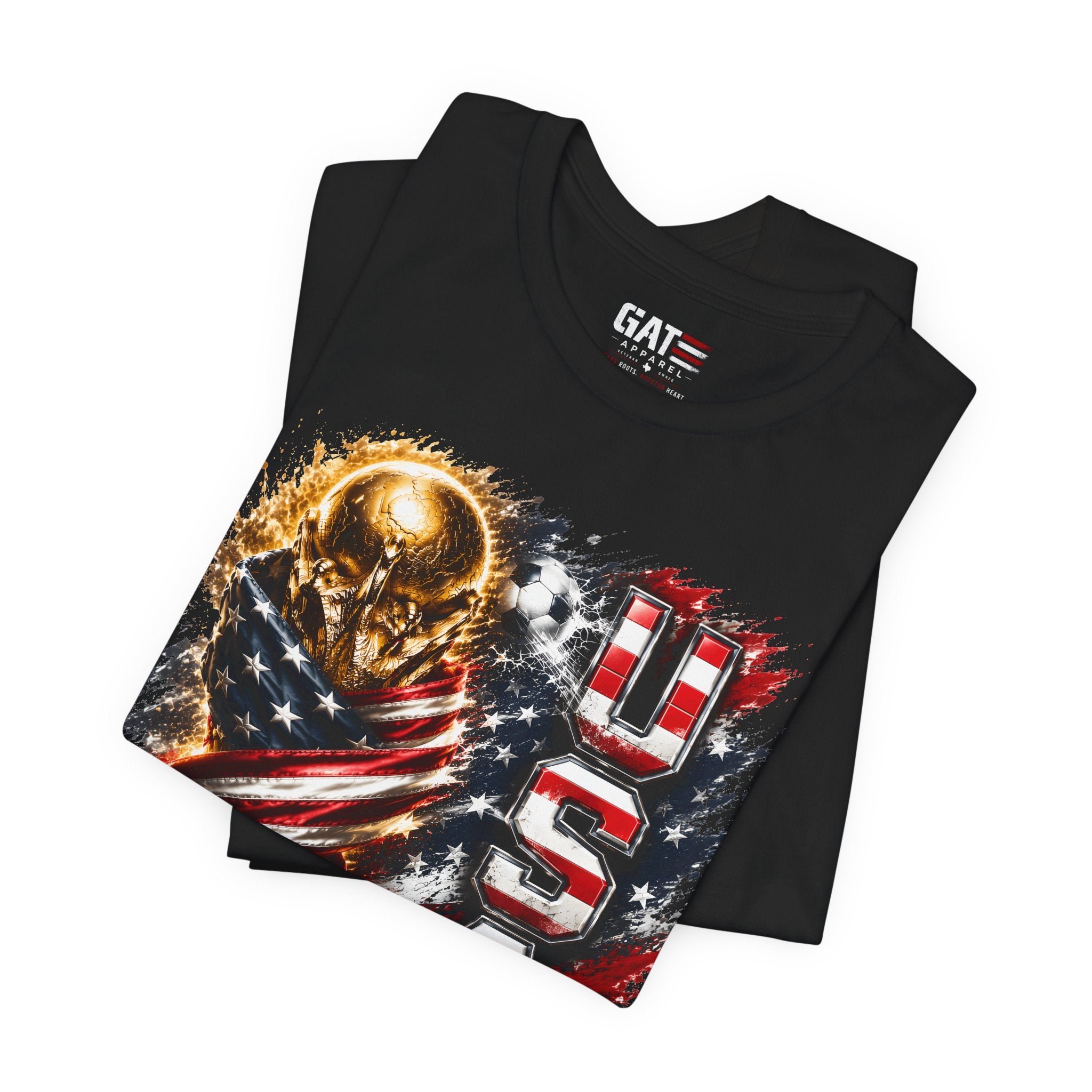 Team USA World Cup Patriotic World Cup Trophy Tee with American Flag & Bold USA Design