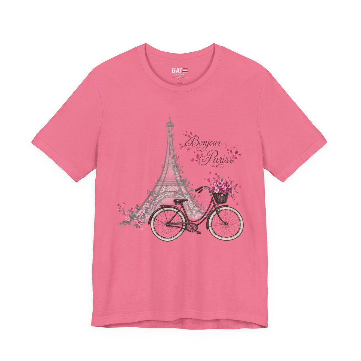 Bonjour Paris Eiffel Tower bicycle and floral graphic T-shirt - product image 15