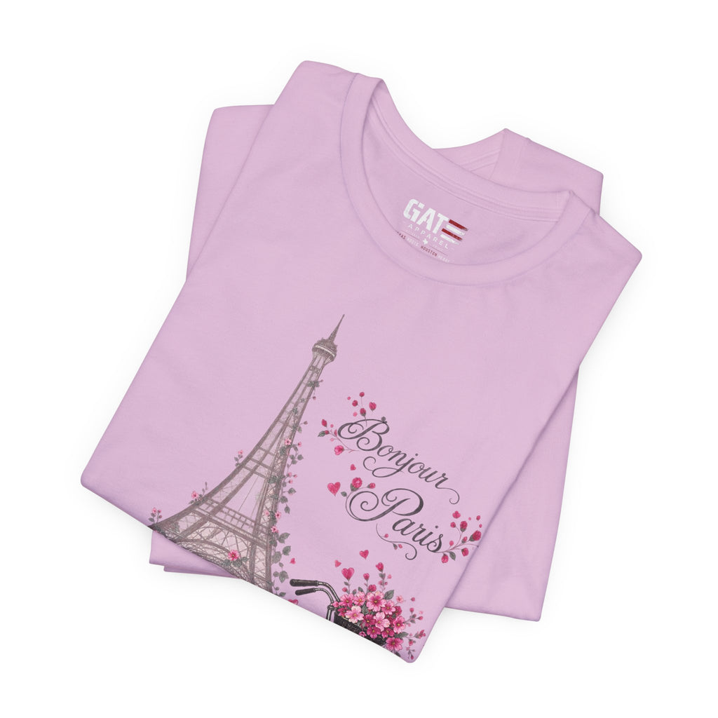 Bonjour Paris Eiffel Tower Bicycle Floral Graphic T-Shirt - alternate product image