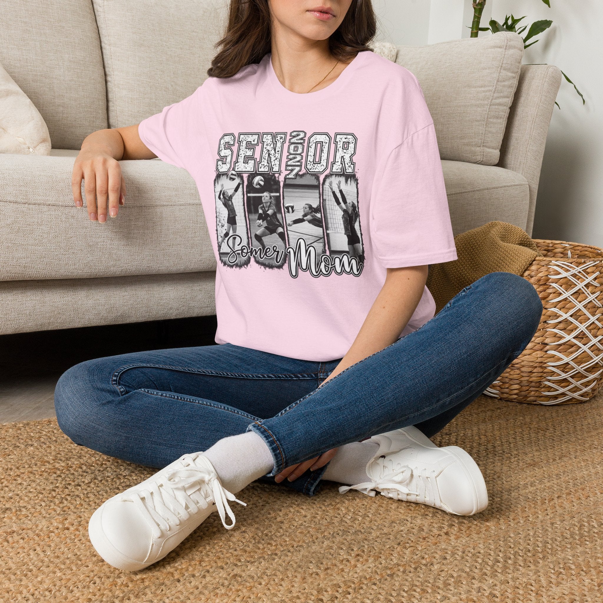 Senior Volleyball Mom T‑Shirt Personalized Photos and Name