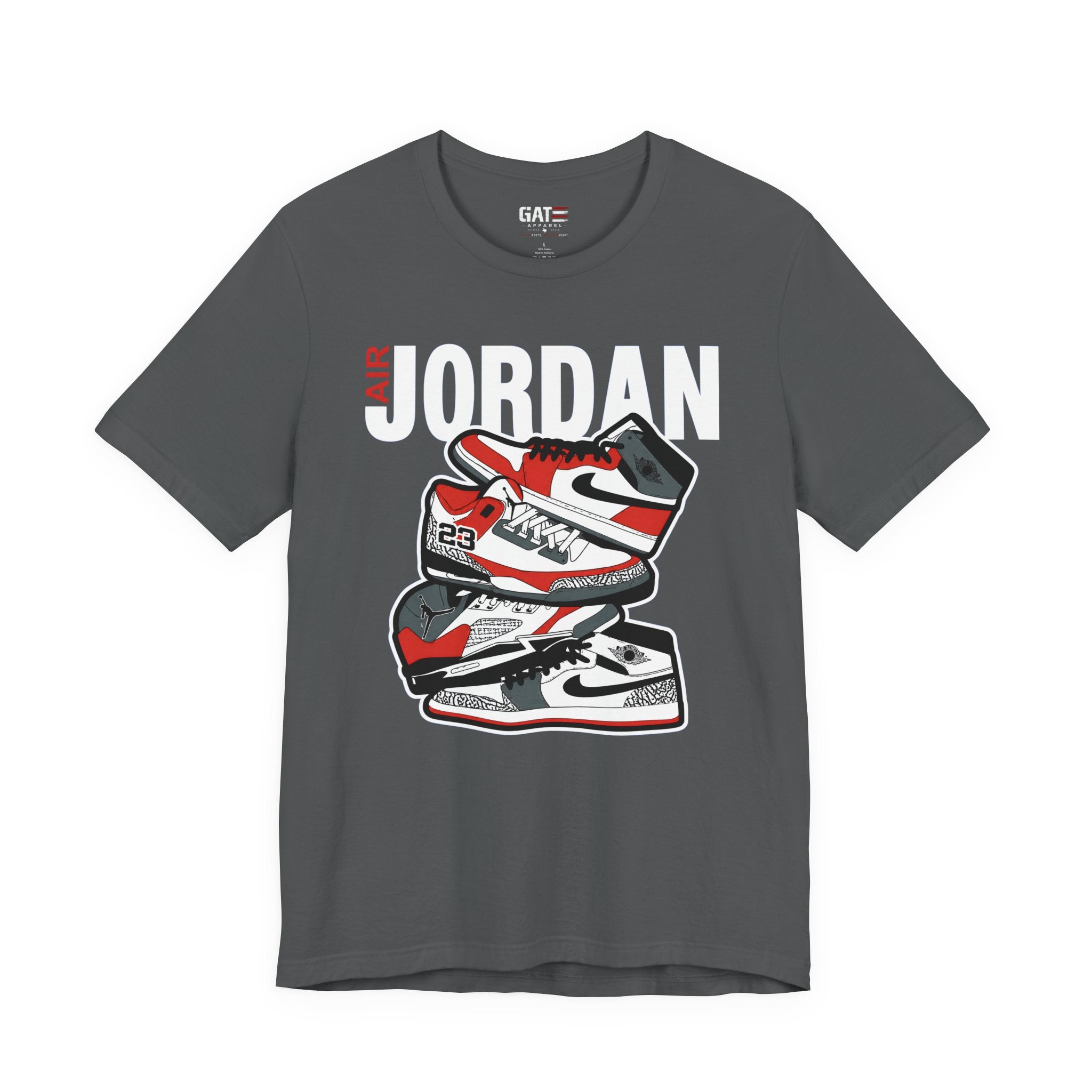 Jordan Sneaker Stack Tee — Retro Air Shoe Graphic T-Shirt