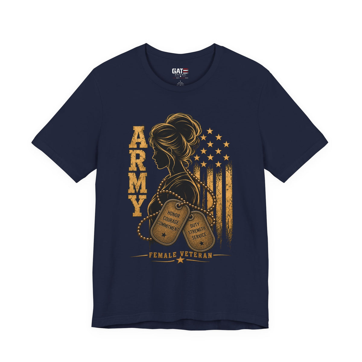Female Army Veteran Shirt | Dog Tags & American Flag Tee