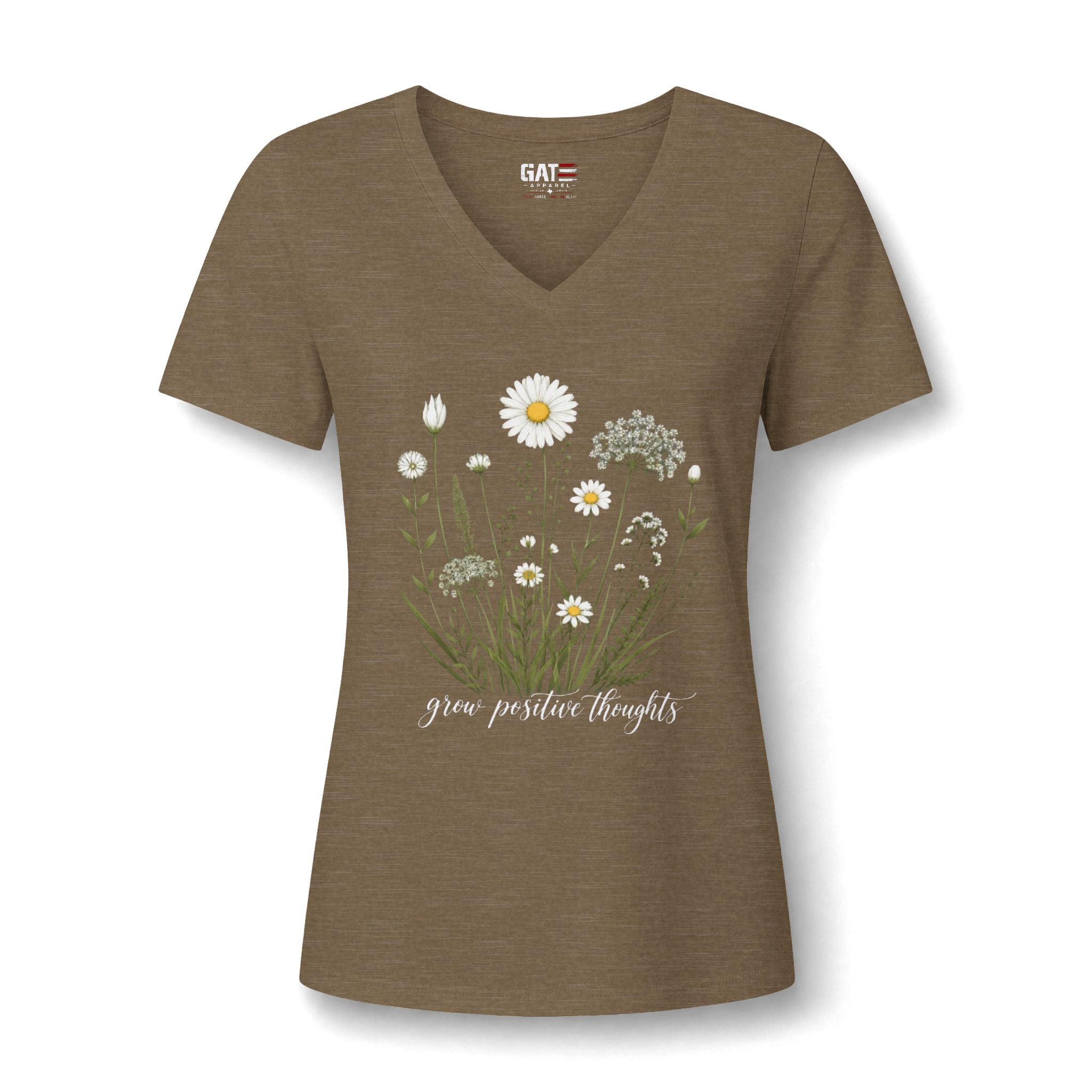 Daisy Wildflower V-Neck Tee — Give Positive Thoughts Floral Women's Shirt