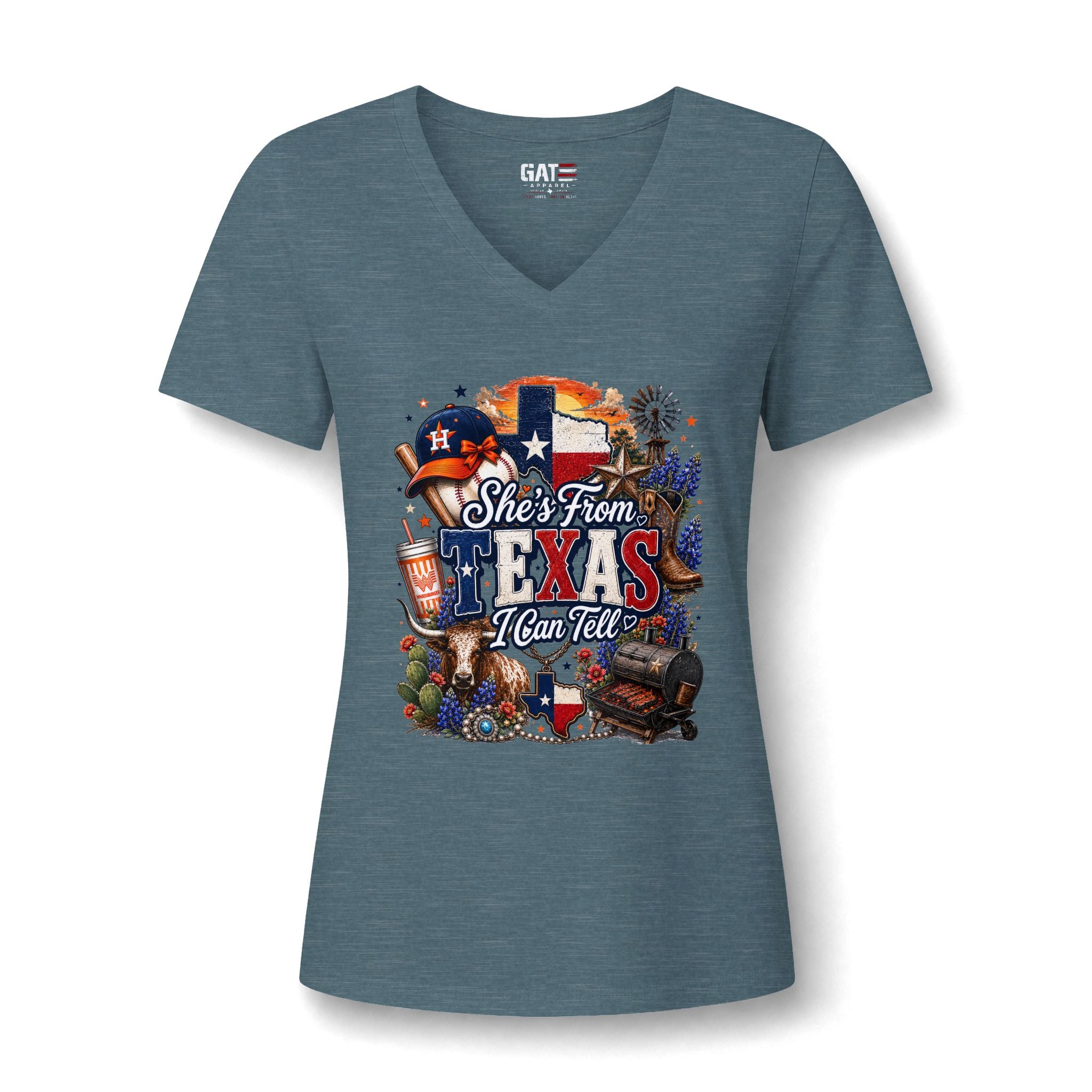 Texas Pride V-Neck Tee — "She's From Texas I Can Tell" Women's Relaxed Shirt