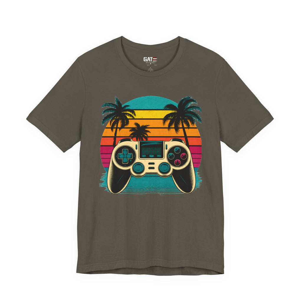 Retro Gaming Shirt, Gamer Sunset Tee, Video Game Controller Shirt, 80s Retro Gamer Gift, Beach Gaming T Shirt