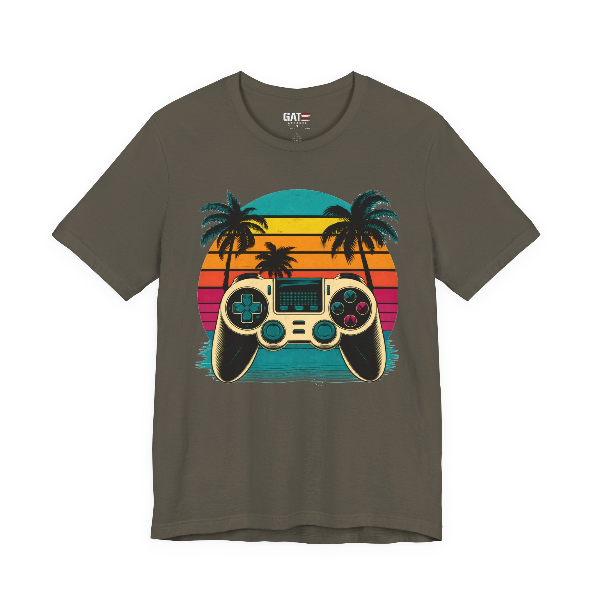 Retro Gaming Shirt, Gamer Sunset Tee, Video Game Controller Shirt, 80s Retro Gamer Gift, Beach Gaming T Shirt