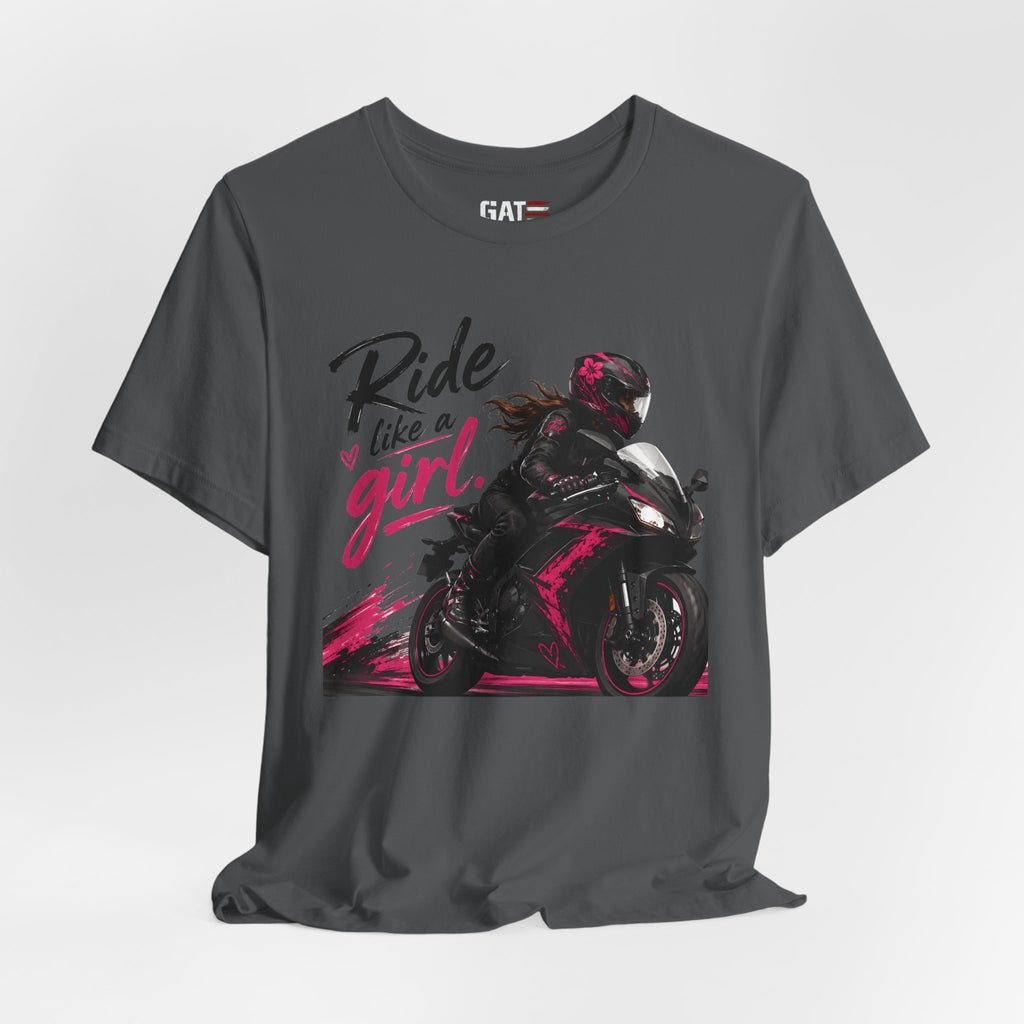 Ride Like A Girl Shirt, Women Motorcycle Rider Tee, Pink Biker Shirt, Moto Girl Gift, Sport Bike Shirt, Female Rider Tee