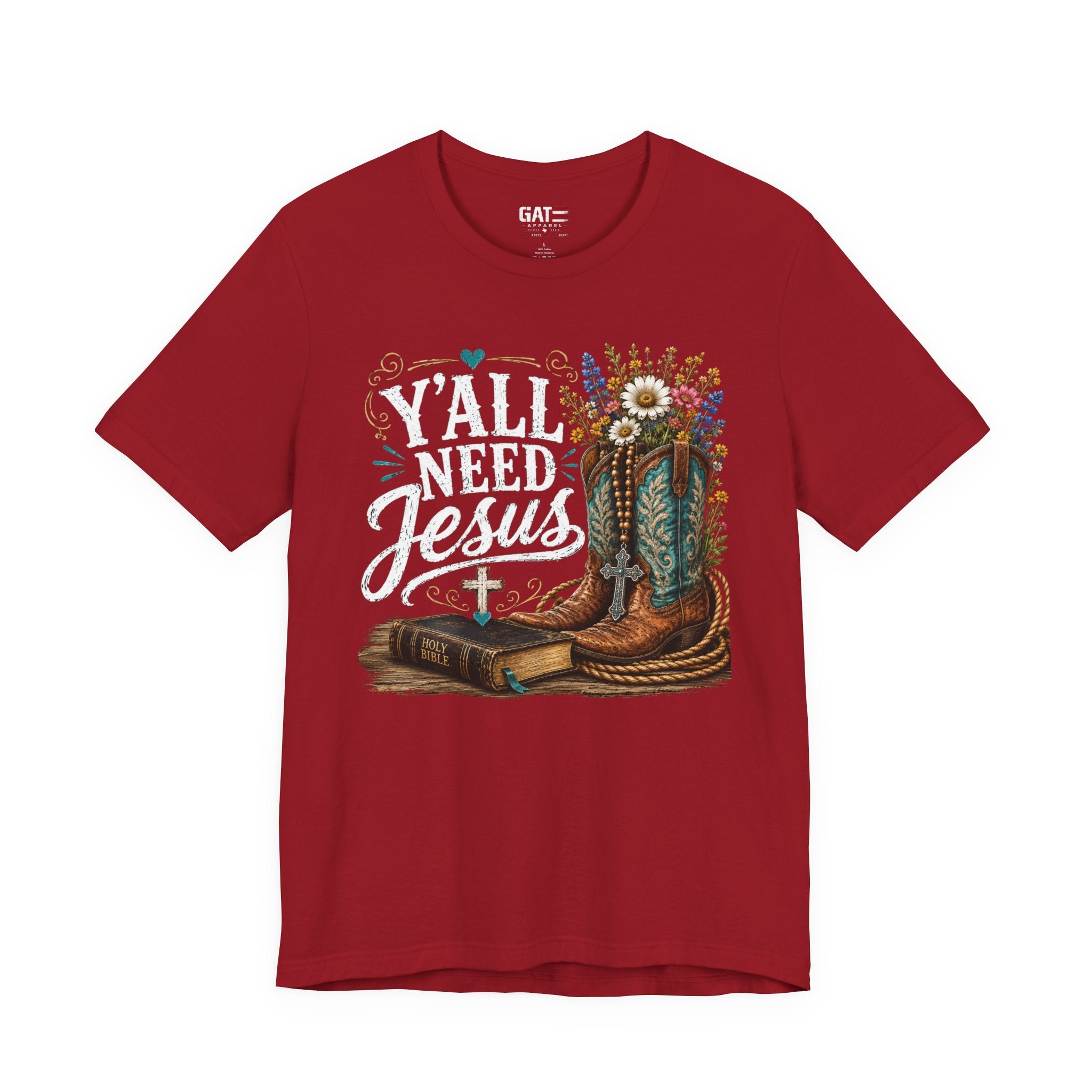 Y'all Need Jesus Shirt, Christian Western Shirt, Cowgirl Faith Tee, Cowboy Boots Floral Shirt, Country Christian Gift for Women