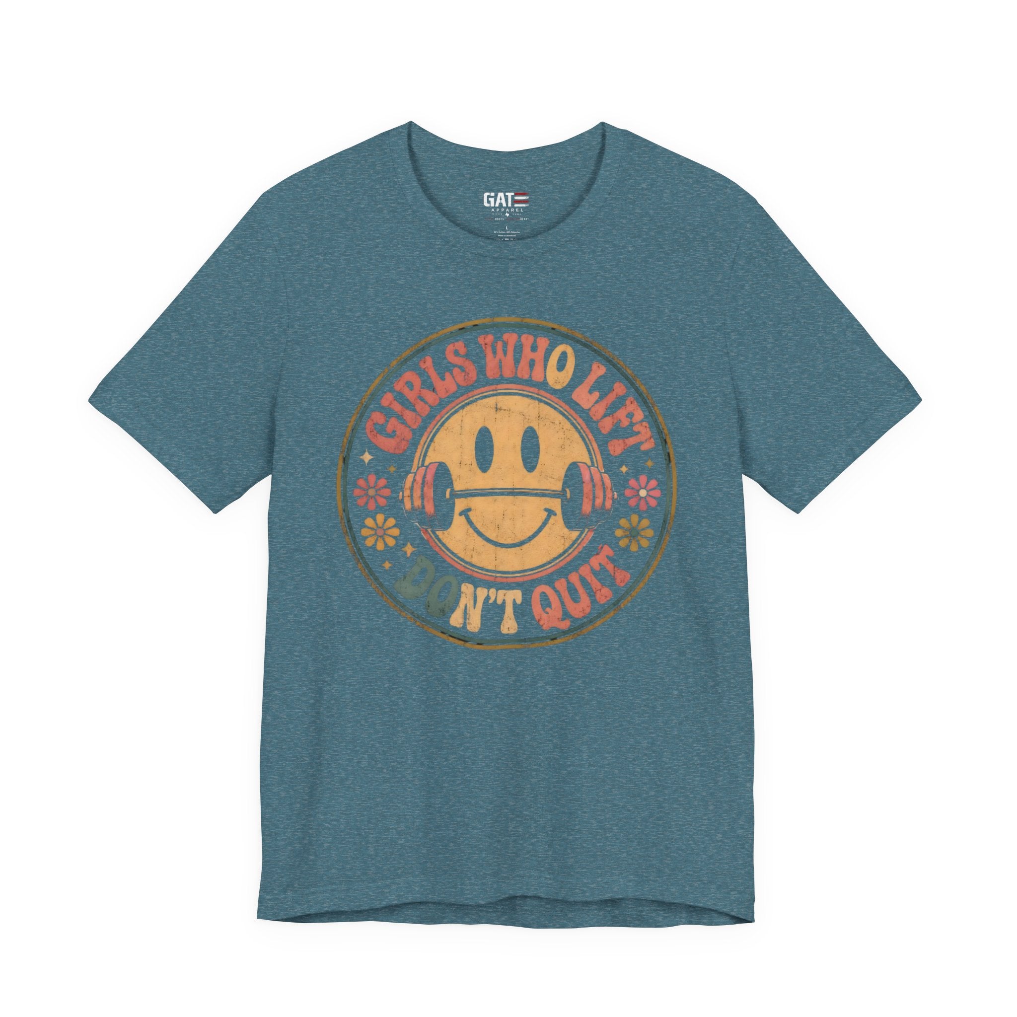 Girls Who Lift Don't Quit Shirt, Retro Smiley Face Gym Tee, Cute Fitness Shirt, Weightlifting Shirt, Workout Gift for Women