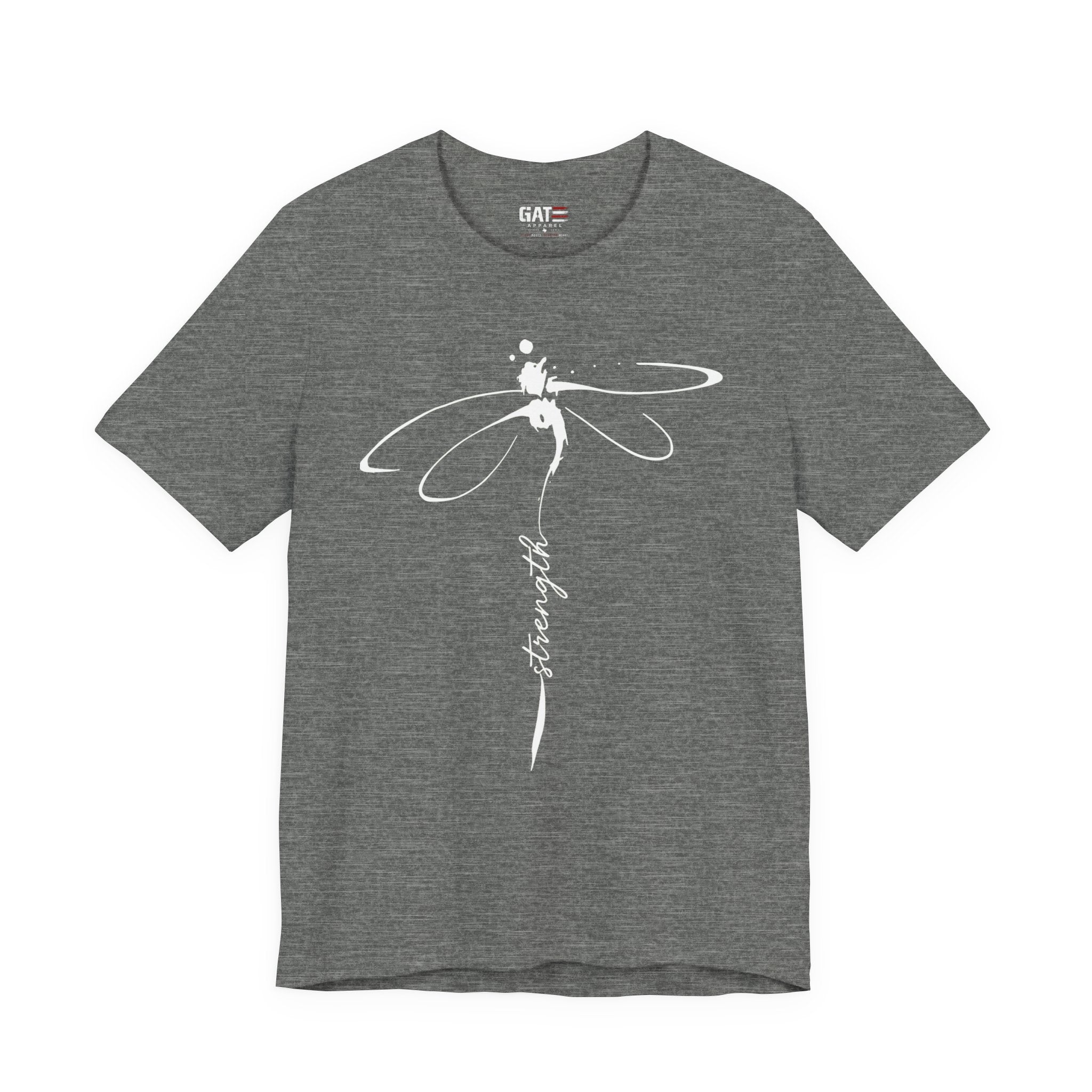 Dragonfly Graphic Tee — 'Strong' Script Floral Design