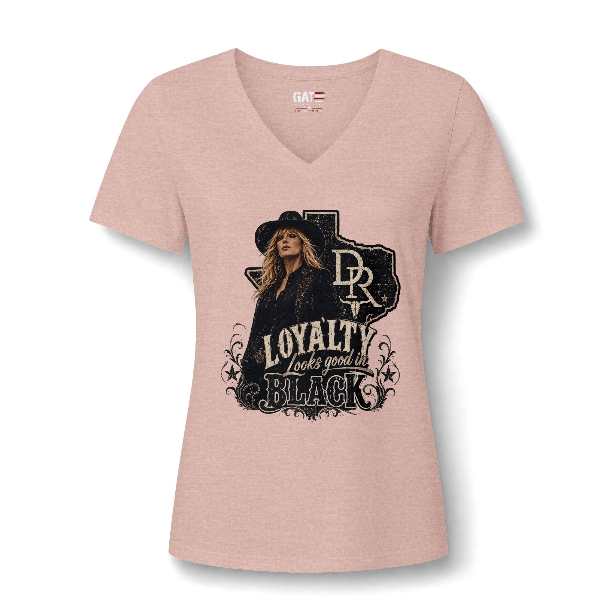 Women's V-Neck Tee — "Loyalty Looks Good in Black" Graphic