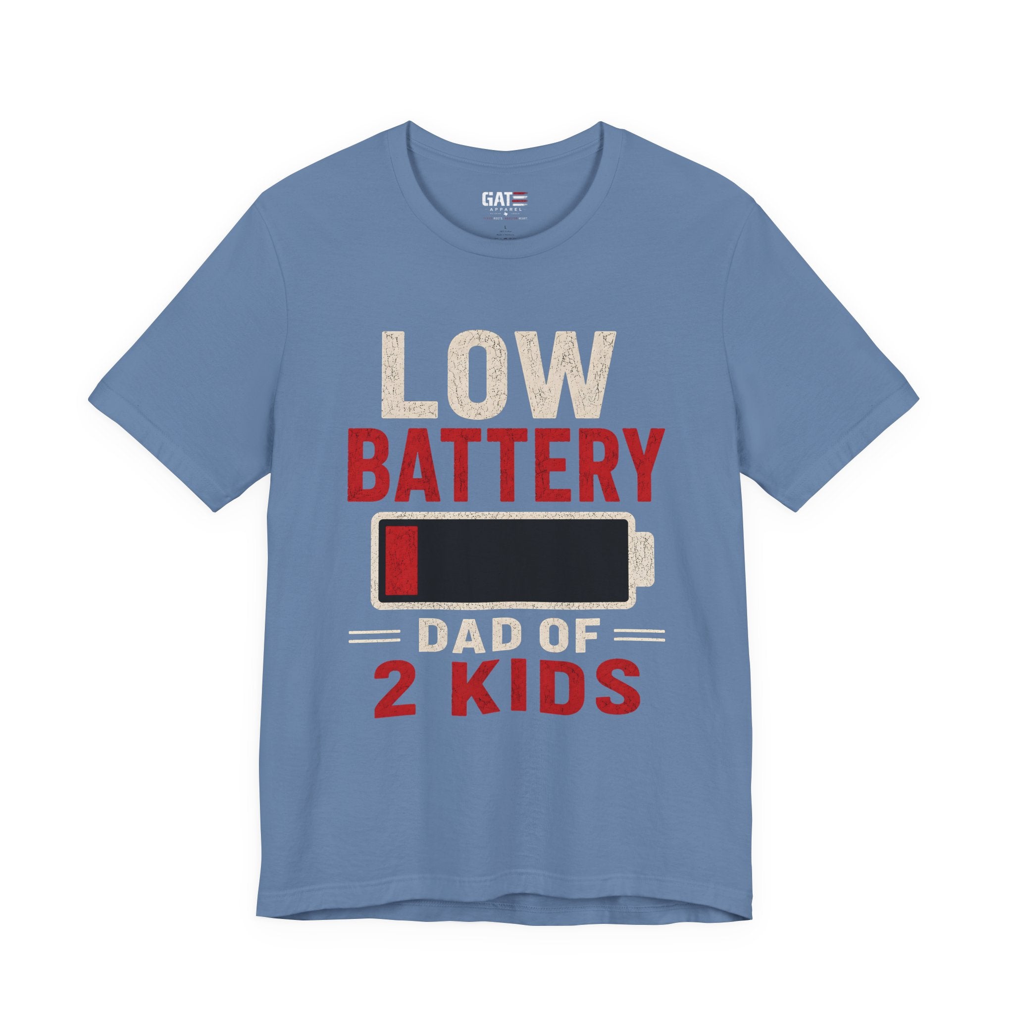 Low Battery Dad of 2 Kids Shirt, Funny Tired Dad Tee, Father of Four Gift, Parenting Humor Shirt, Exhausted Dad Graphic Tee