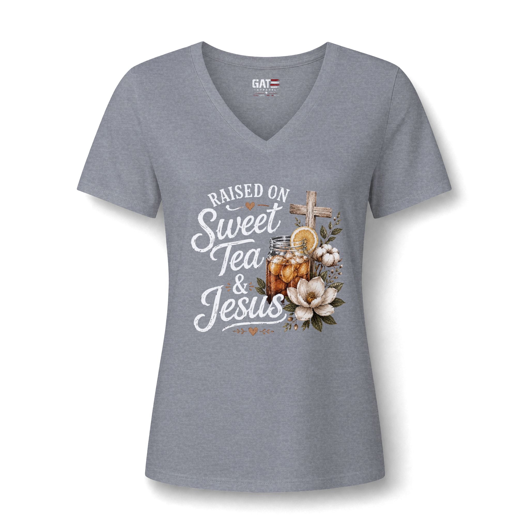 Raised on Sweet Tea & Jesus V-Neck Tee