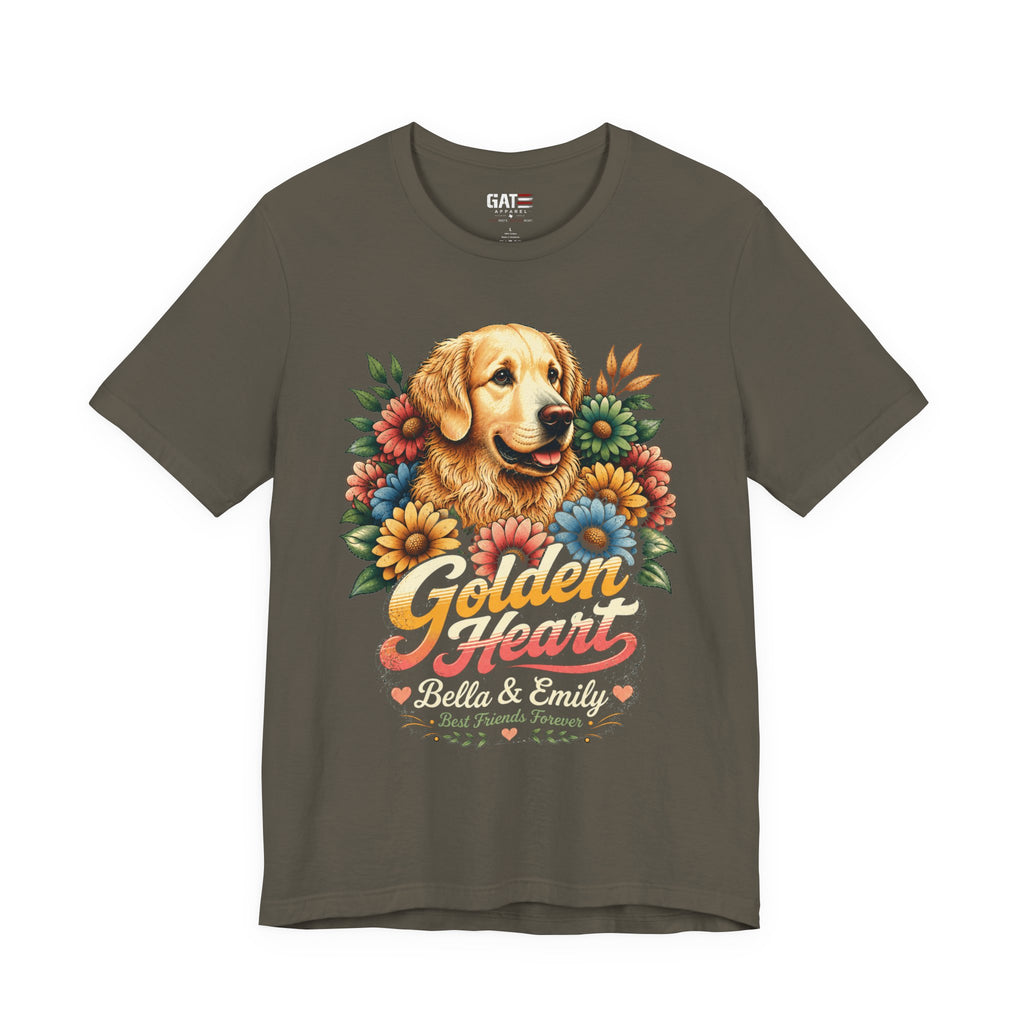 Golden Heart Golden Retriever T-Shirt — Personalized Pet Name Tee