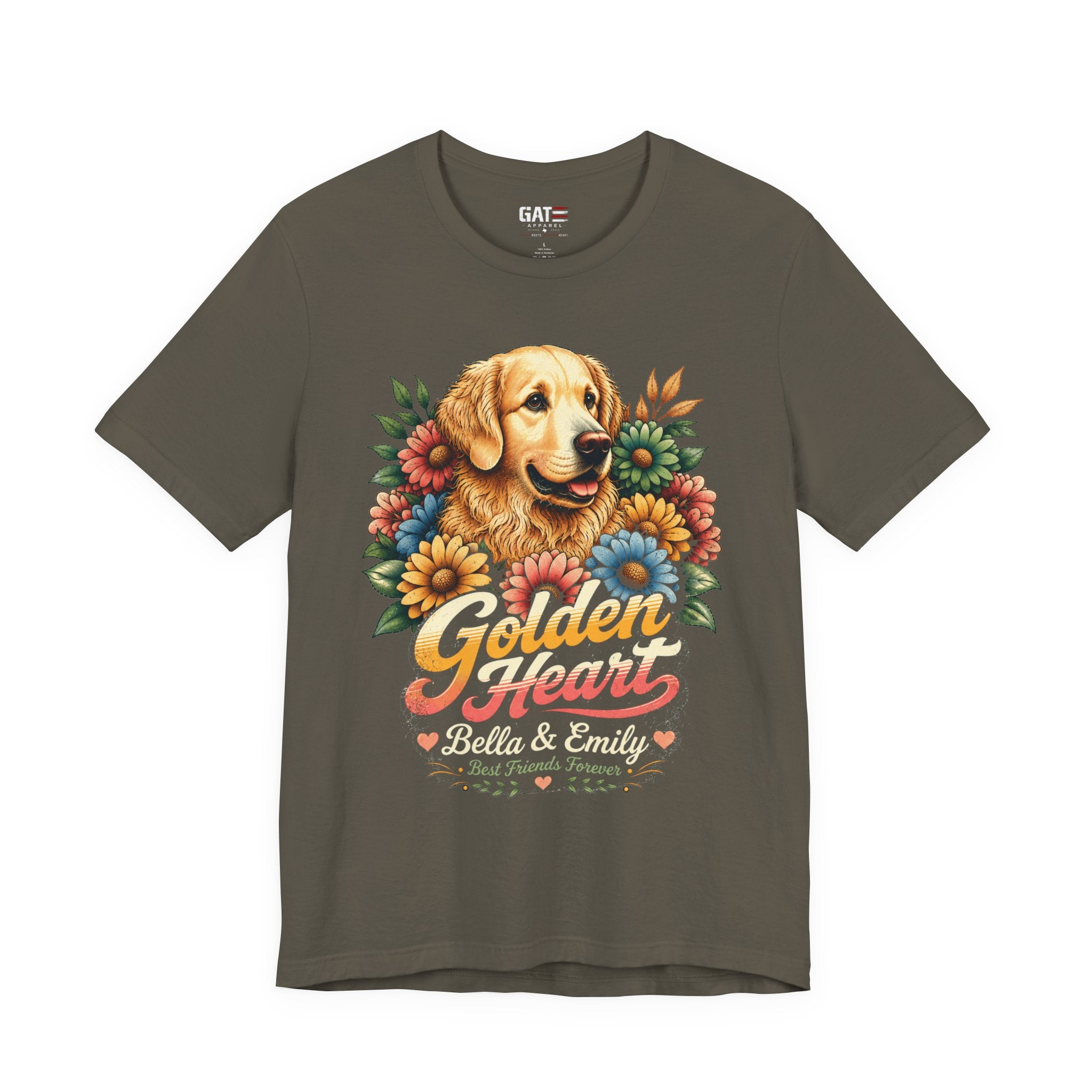 Golden Heart Golden Retriever T-Shirt — Personalized Pet Name Tee