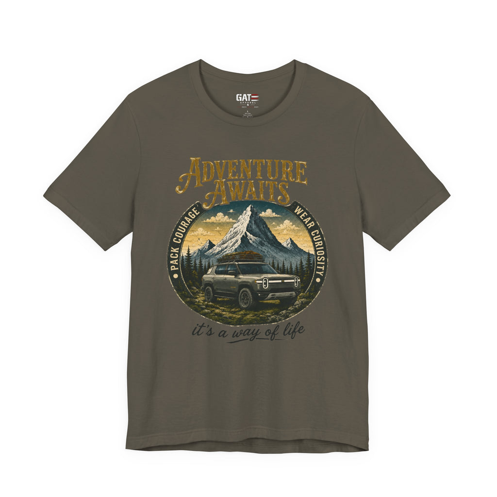 Adventure Awaits Shirt, Rivian Camping, Mountain Adventure Tee, Overlanding Shirt, Off Road SUV Graphic Tee, Outdoor, Nature Lover Shirt