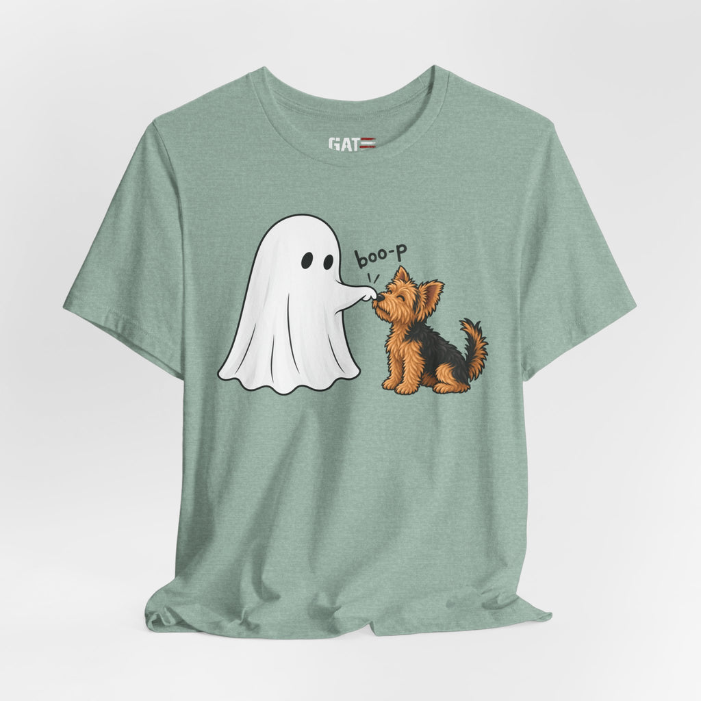 Halloween Ghost & Terrier— "boo-p" Cute Dog Halloween T-Shirt