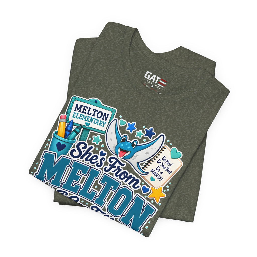 She's From Melton School Tee — Manta Pride Elementary Graphic T‑Shirt