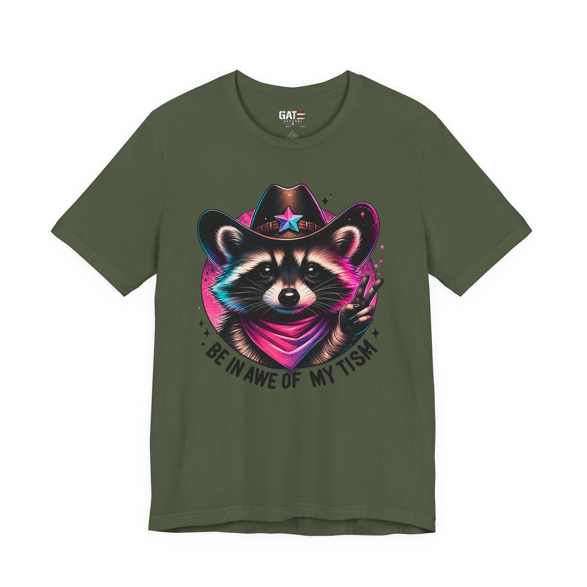 Raccoon Cowboy Graphic Tee – "Be in Awe of My Tism" Cute Western Animal T-Shirt