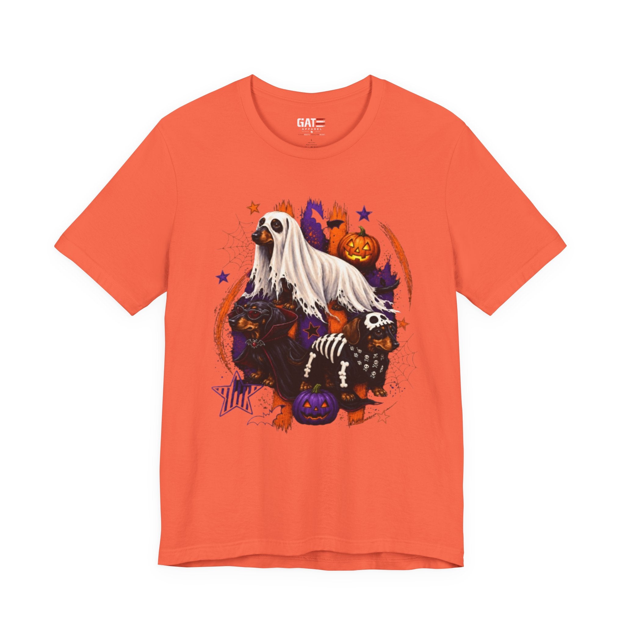Halloween Dog Costume Tee — Ghost Dog & Pumpkin Crew Short Sleeve Shirt