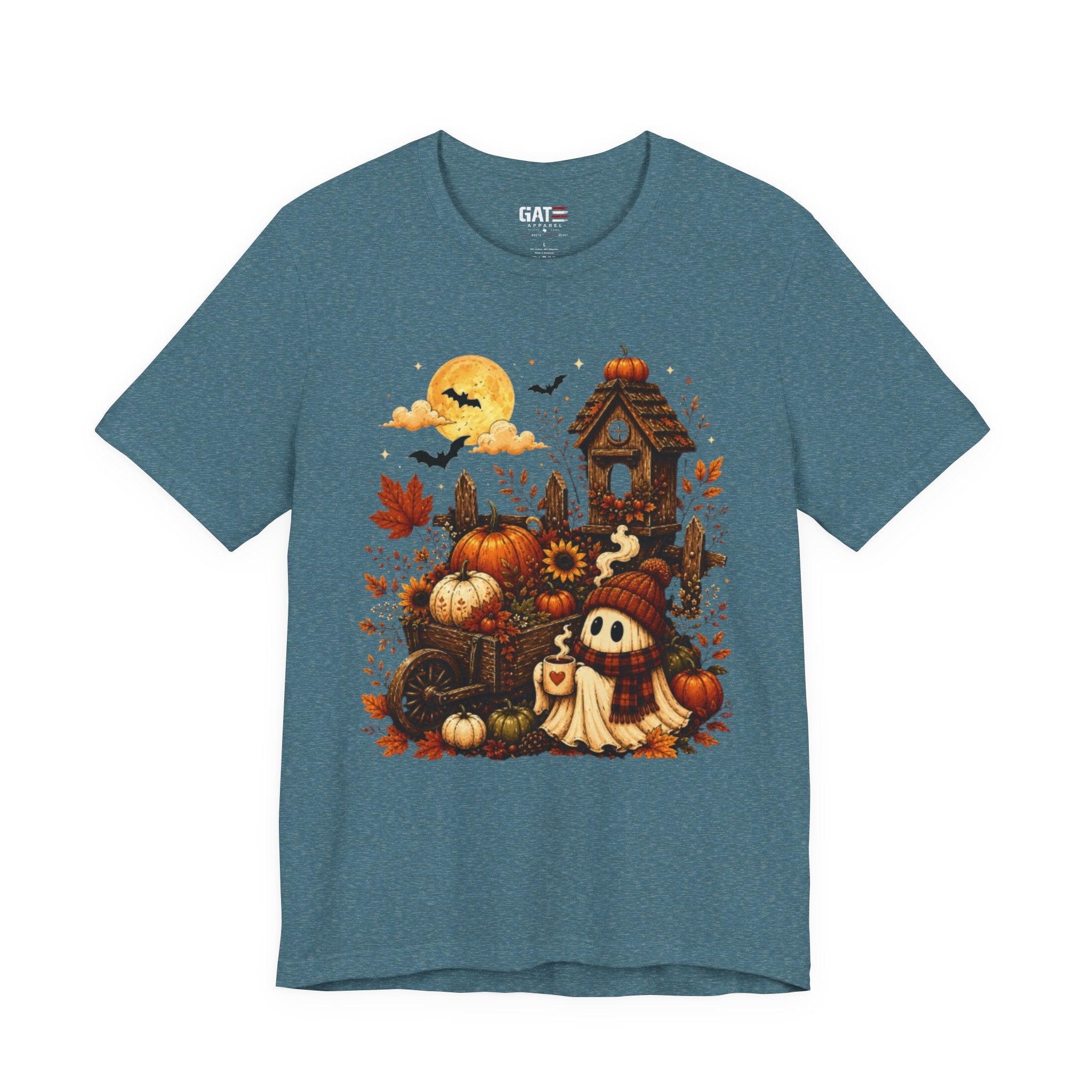 Halloween Pumpkin Patch Tee — Cute Ghost & Haunted House Fall Shirt