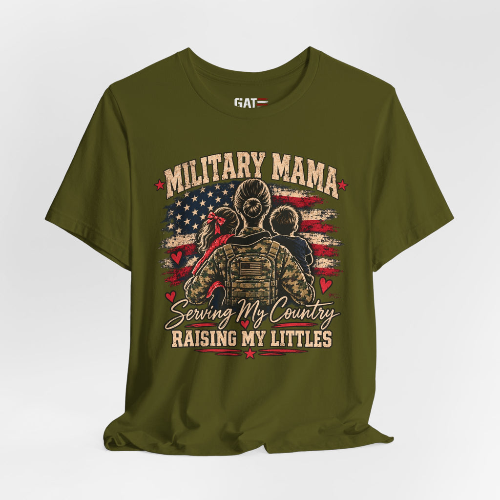 Military Mama T-Shirt – "Serving My Country, Raising My Littles" Patriotic Mom Tee
