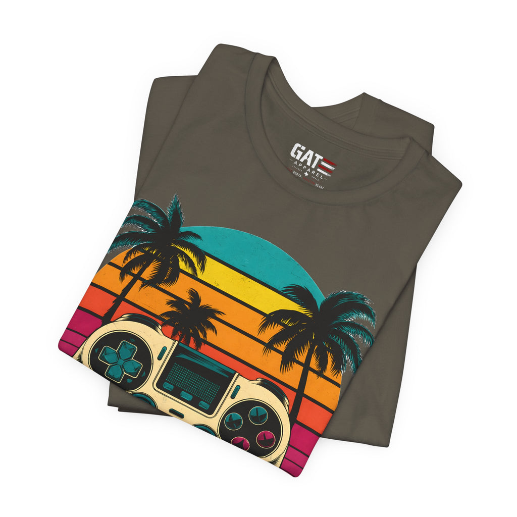 Retro Gaming Shirt, Gamer Sunset Tee, Video Game Controller Shirt, 80s Retro Gamer Gift, Beach Gaming T Shirt