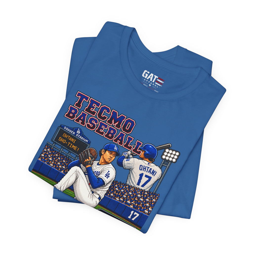 Shohei Ohtani Los Angeles Dodgers Retro Baseball Card Graphic Tee — 'Tecmo Baseball' Design