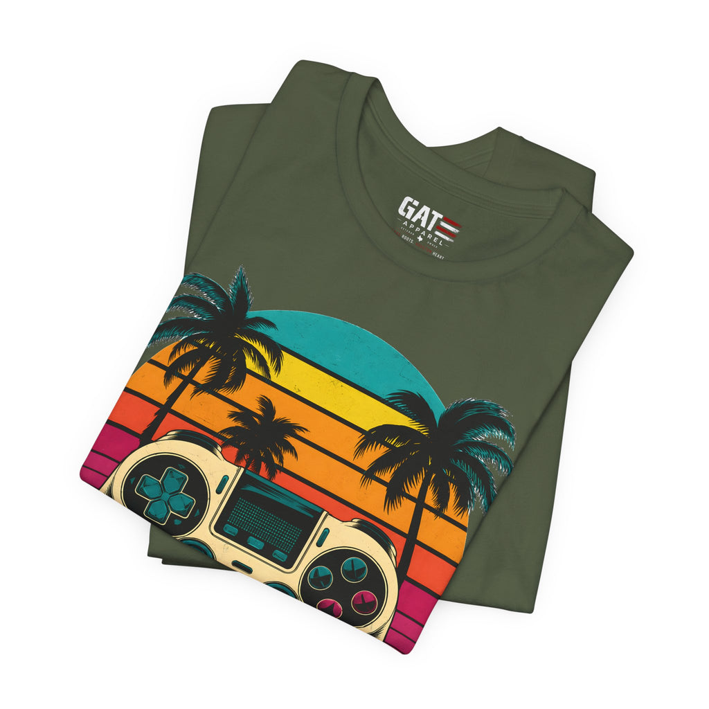 Retro Gaming Shirt, Gamer Sunset Tee, Video Game Controller Shirt, 80s Retro Gamer Gift, Beach Gaming T Shirt
