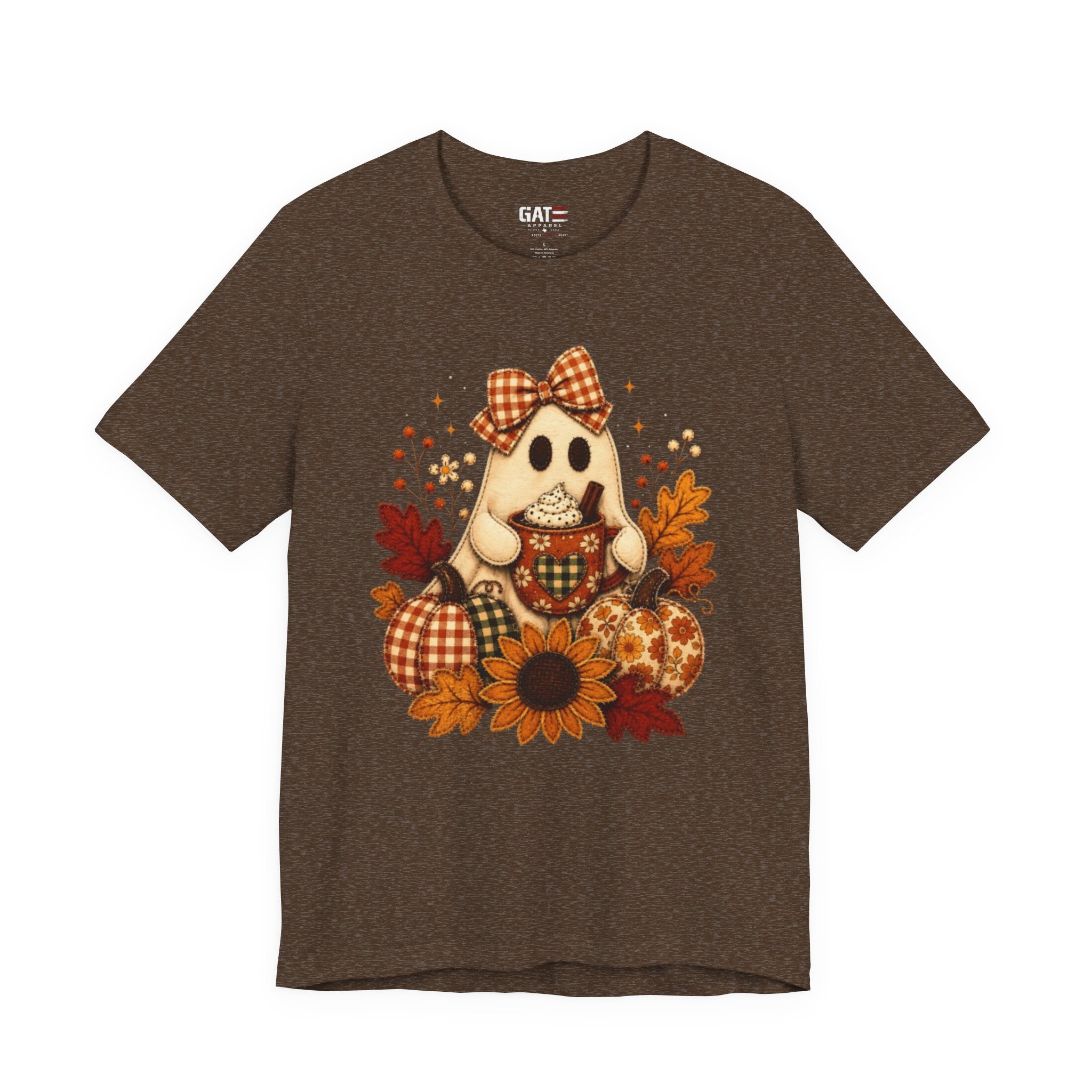 Halloween Ghost Tee — Cute Fall Pumpkin, Sunflower & Plaid Bow Shirt