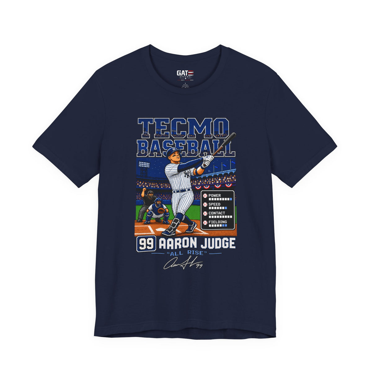 Aaron Judge retro Tecmo-style baseball graphic T-shirt