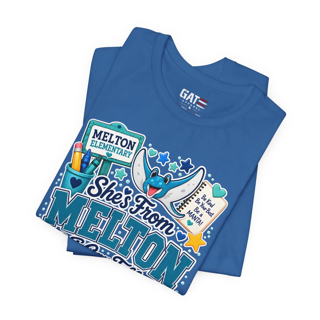 She's From Melton School Tee — Manta Pride Elementary Graphic T‑Shirt
