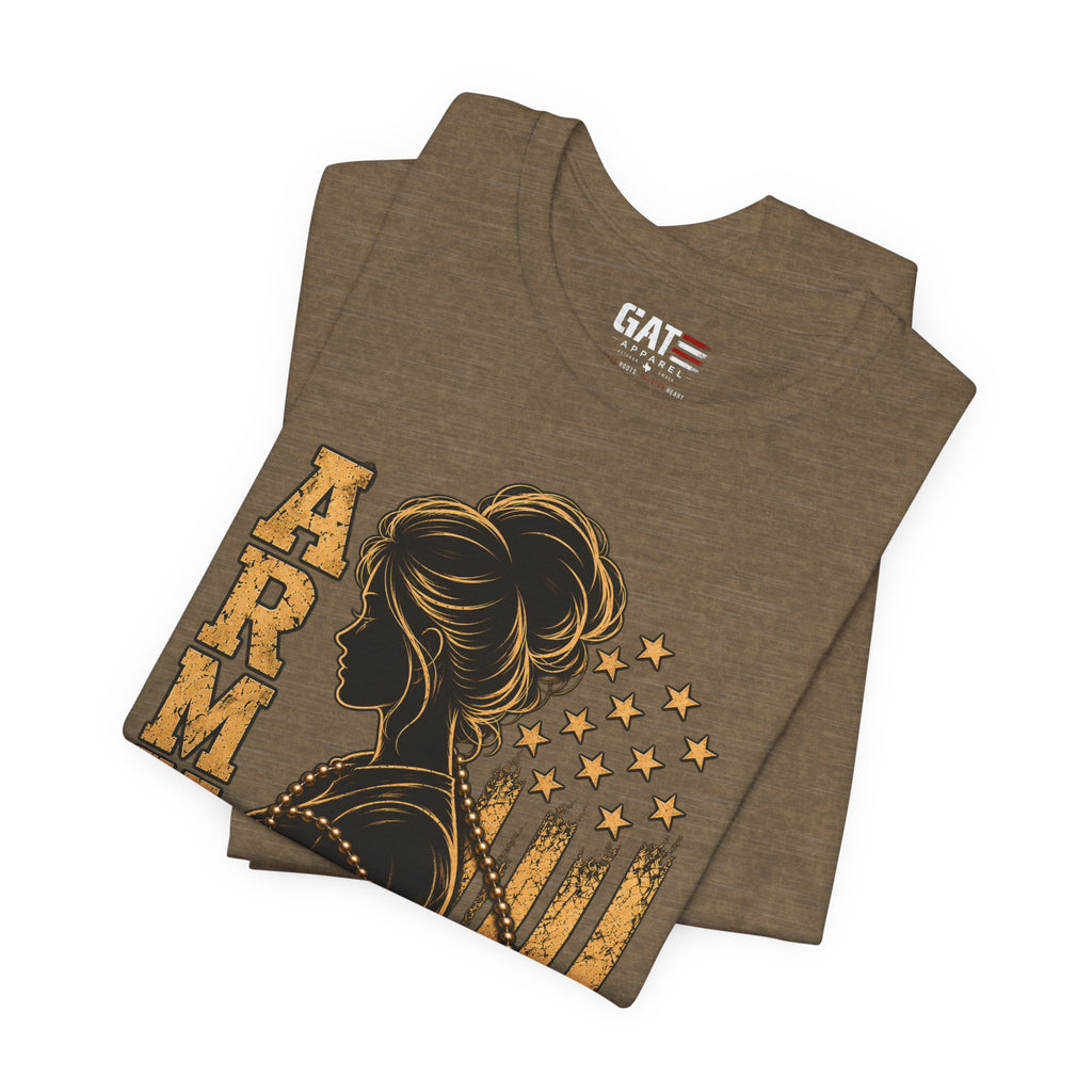 Female Army Vet Tee – Proud Military Mom Shirt with Dog Tags & American Flag