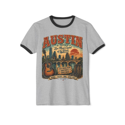 Austin Texas Guitar Ringer Shirt | Vintage Music Tee