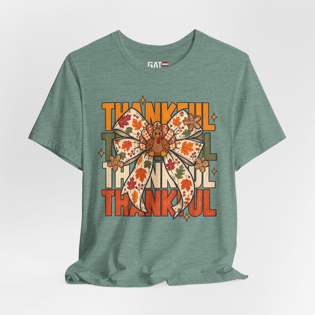 Thankful Bow Tee — Retro Fall Thanksgiving Graphic T-Shirt